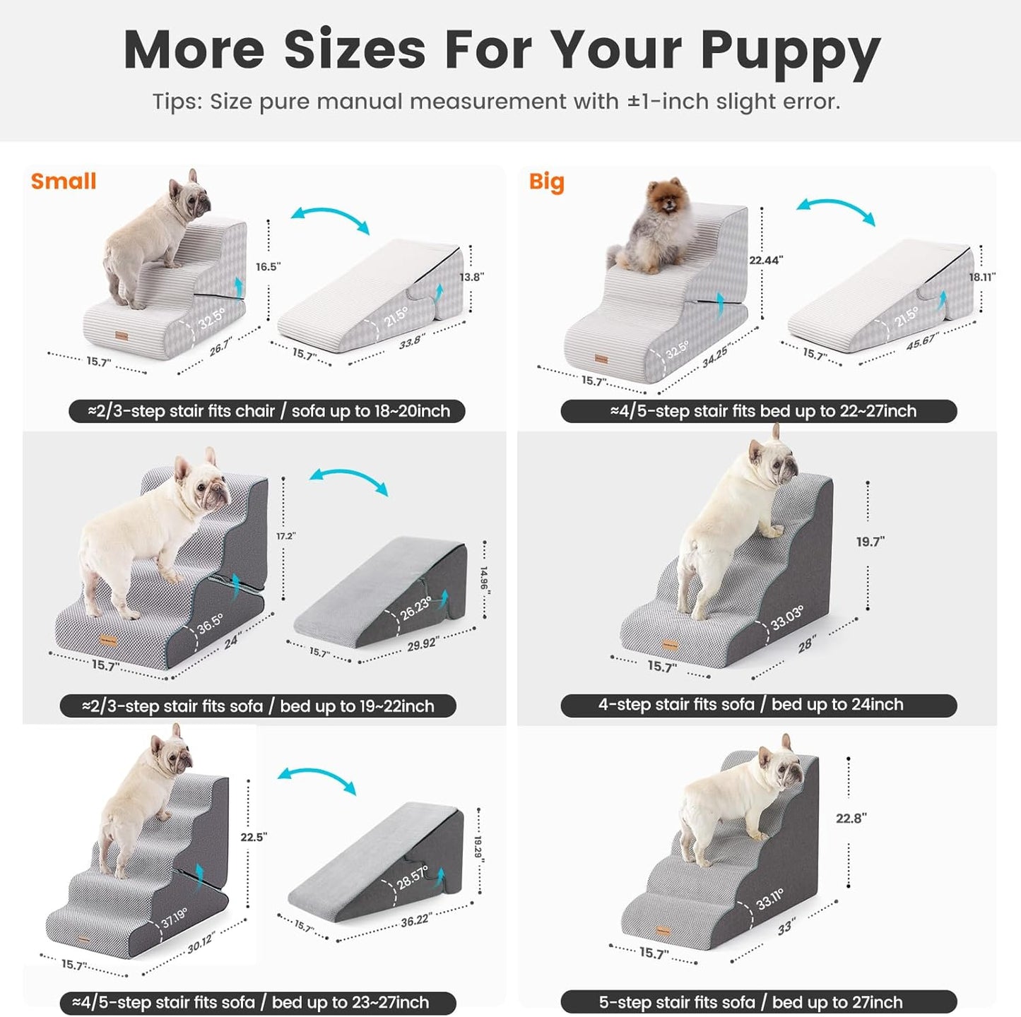 Gardner Pet 4-Step Dog Stairs for Small Dogs 18.5" H, Curved 4-Step Pet Stairs, Dog Steps for High Bed (18-20 in), Couch with Durable Non-Slip Waterproof Fabric Cover and CertiPUR-US Certified Foam