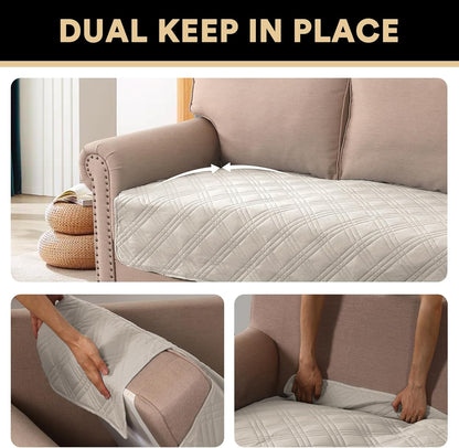 PrinceDeco 100% Waterproof Couch Cover for 3 Cushion Couch Sofa Pet Friendly Non-Slip Couch Cover for Dogs Washable Water Resistant Furniture Protector with Elastic Straps(Sofa 68", French Oak)