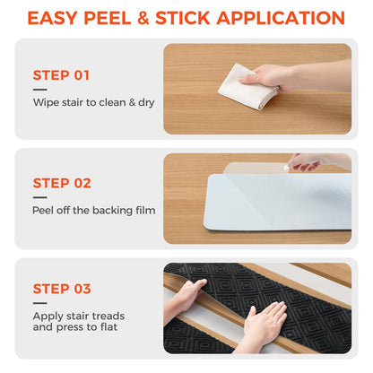 BAGAIL 15 Pack Non-Slip Stair Treads for Wooden Steps, 8"x30" Peel and Stick Carpet Stair Runners, Machine Washable Indoor Step Covers with No-Residue Adhesive for Dogs, Kids & Elderly - Dark Gray