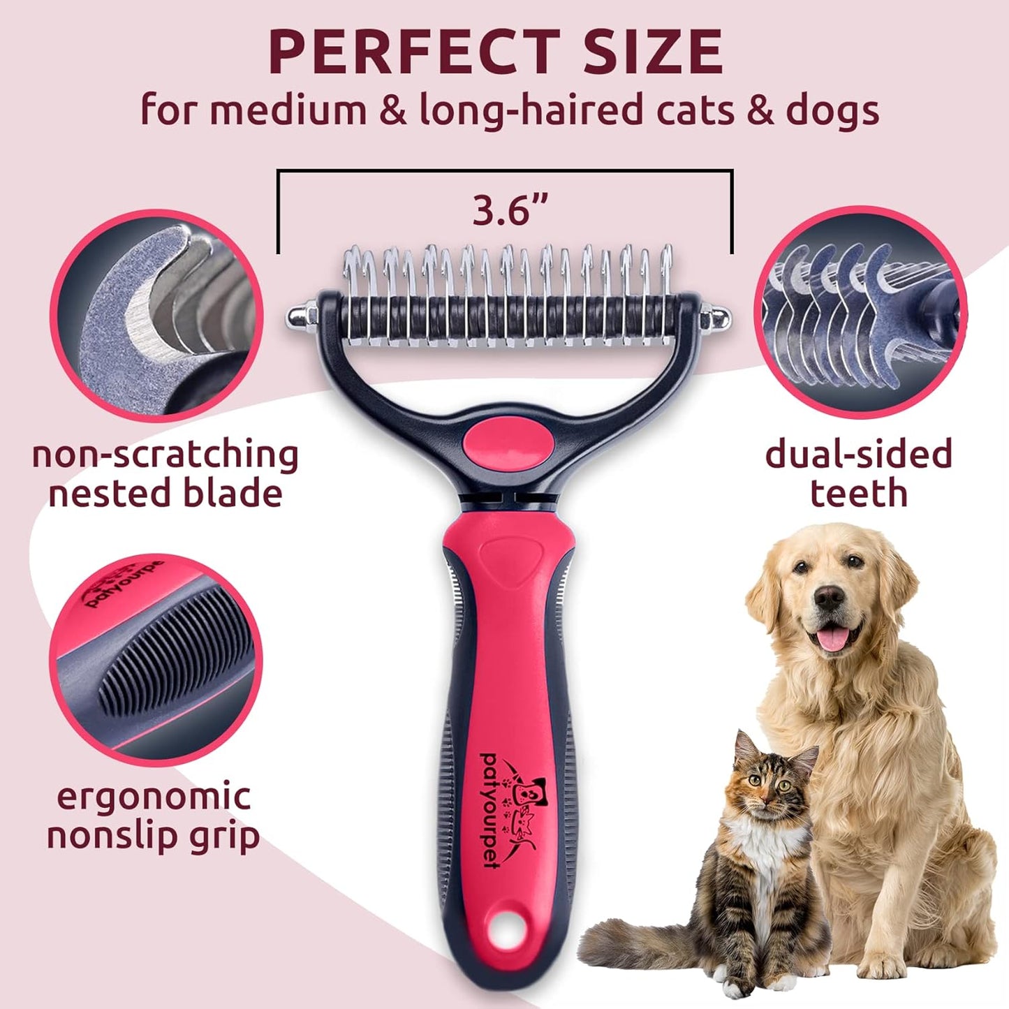 Pat Your Pet Deshedding Dog Brush For Shedding – Cat Brushes For Indoor Cats, Double-Sided Cat Brush Deshedding & Grooming Tool For Long Haired And Short Haired Dogs, Skin-Friendly