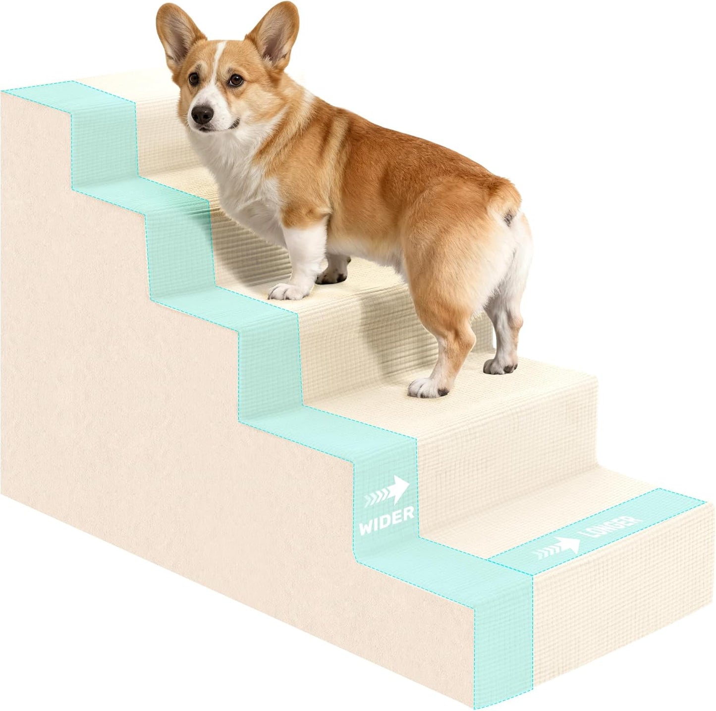 Dog Stairs for Bed, Extra Wide 5-Step Dog Steps for High Bed, High-Density Foam Pet Stairs with Non-Slip Removable Washable Cover for Small Pets, 23" H, Navy