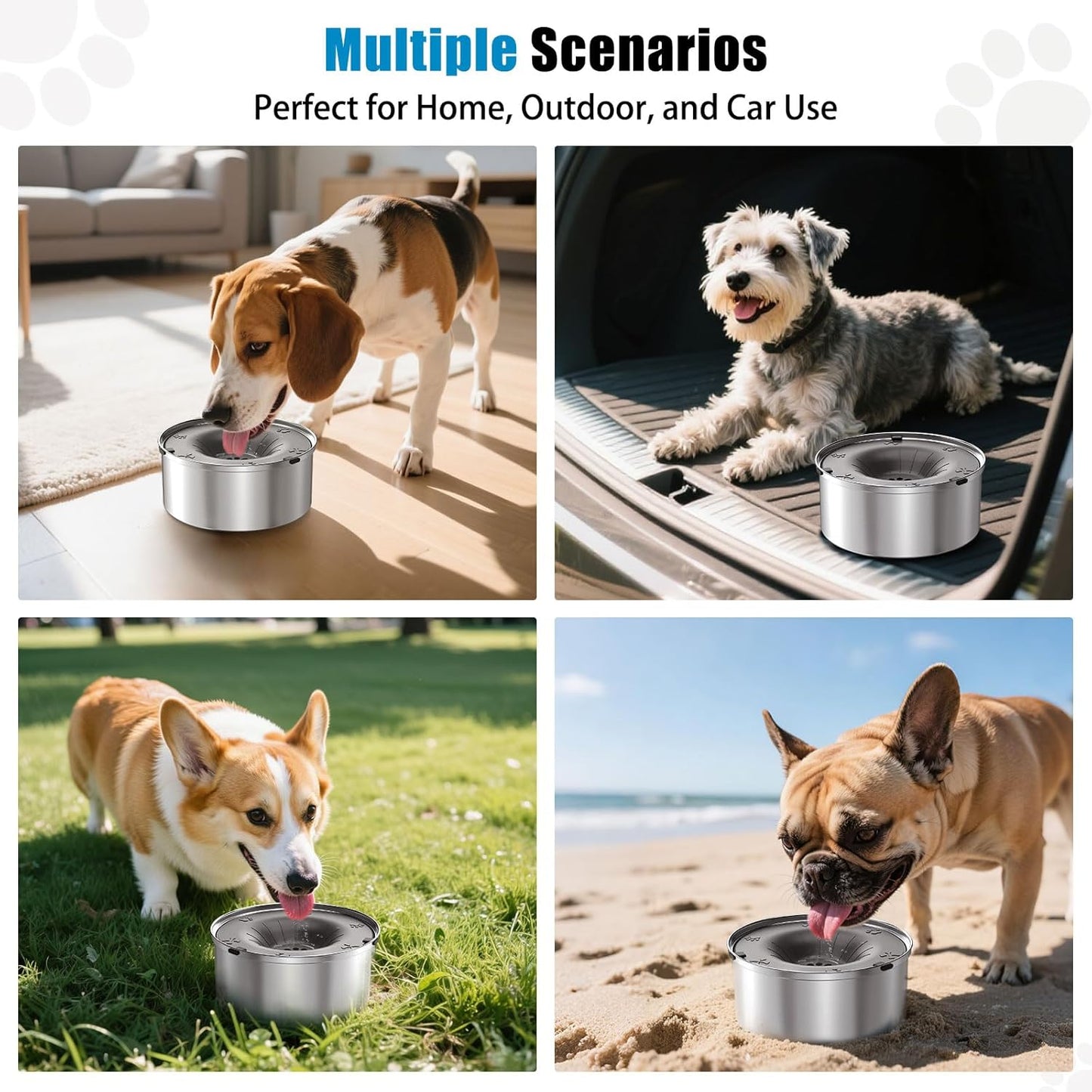 SCHITEC Dog Water Bowl No Spill 1.2L/40oz Slow Drinking Anti-Splash Stainless Steel Dog Bowl with Floating Disk, Spill Proof Pet Travel Water Dispenser for Sloppy Messy Drinkers(Light Gray)