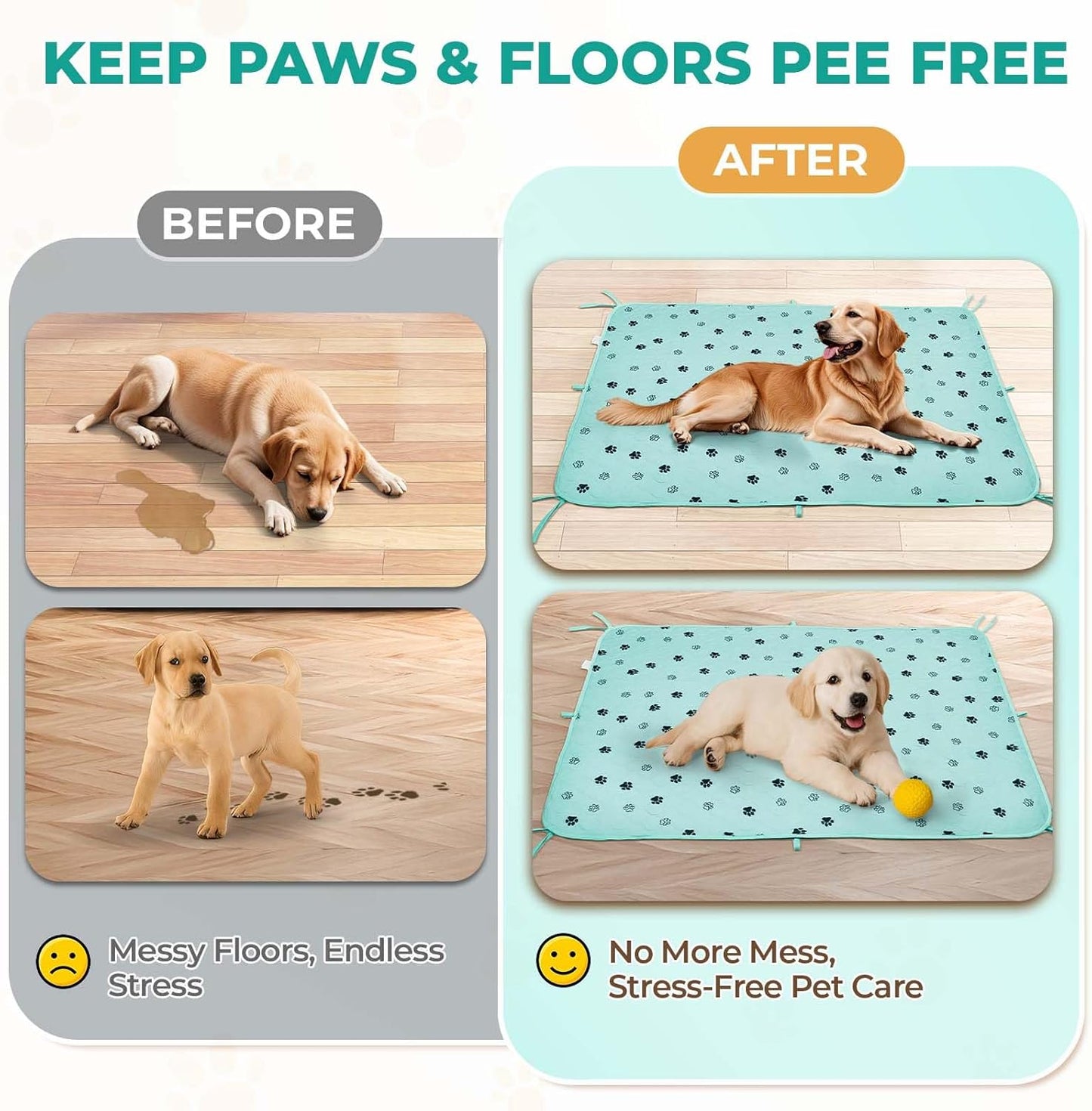 Fostanfly Washable Pee Pads for Dogs, 2 Pack Large 36"x41" Ultra-Absorbent and Leak-Proof Non-Slip Reusable Potty Training Pads for Dogs, Cats, Puppy, Potty Training of Add 8 Lanyards