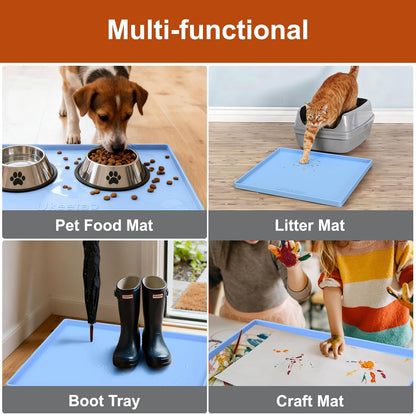 ukeetap Extra Thick Silicone Mat Waterproof with Raised Edge 19” x 12”, BPA Free Non-Slip Dog & Cat Food Mat, Feeding Mat for Food and Water Bowls, Spill Proof Mat to Protect Floors, Gray