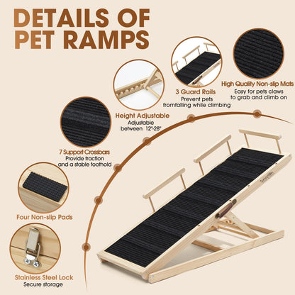 Dog Ramp for Bed - Foldable Small to Large Dog Ramp for Couch - 6 Adjustable Height from 12" to 24" - Stairs with High Traction Mat - Wooden Portable Ramp for Dogs to Get on Bed Couch Car Up to 200LBS