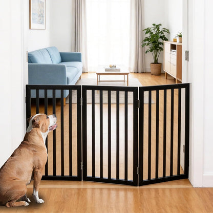 Dog Gate Indoor, Freestanding Dog Fence for The House, Doorways, Hallways,or Stairs,Pet Gate Foldable Wooden,Expandable 24" Height 3 Panels,White