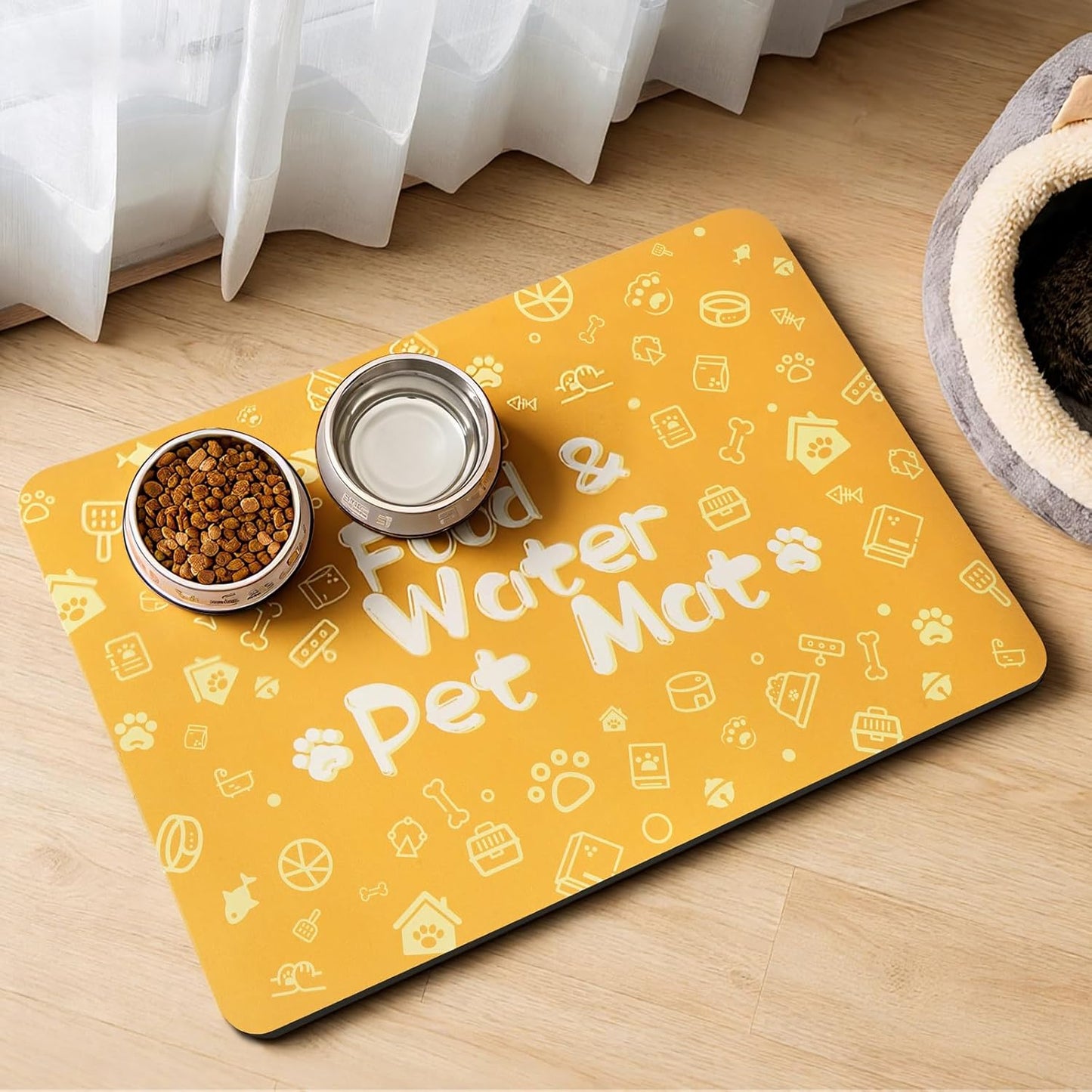 Pet Feeding Mat,Dog Cat Mat for Food and Water,Dog Bowl Waterproof Placemat with Rubber Backing,Absorbent Quick Dry Water Dispenser Mat for Pet（Dark Gray 12"×18"）
