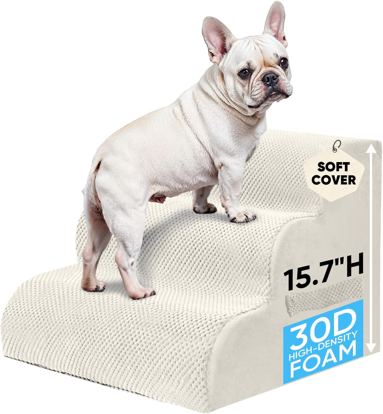 PAWSCRAT Pet Stairs for Dogs 4-Step, 19.6" H Pet Stairs for High Bed, Couch Sofa & Chair, 30D Material Soft Foam Dog Steps with Non-Slip Bottom Surface Removable Washable Cover, Grey
