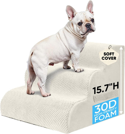 PAWSCRAT Pet Stairs for Dogs 4-Step, 19.6" H Pet Stairs for High Bed, Couch Sofa & Chair, 30D Material Soft Foam Dog Steps with Non-Slip Bottom Surface Removable Washable Cover, Grey
