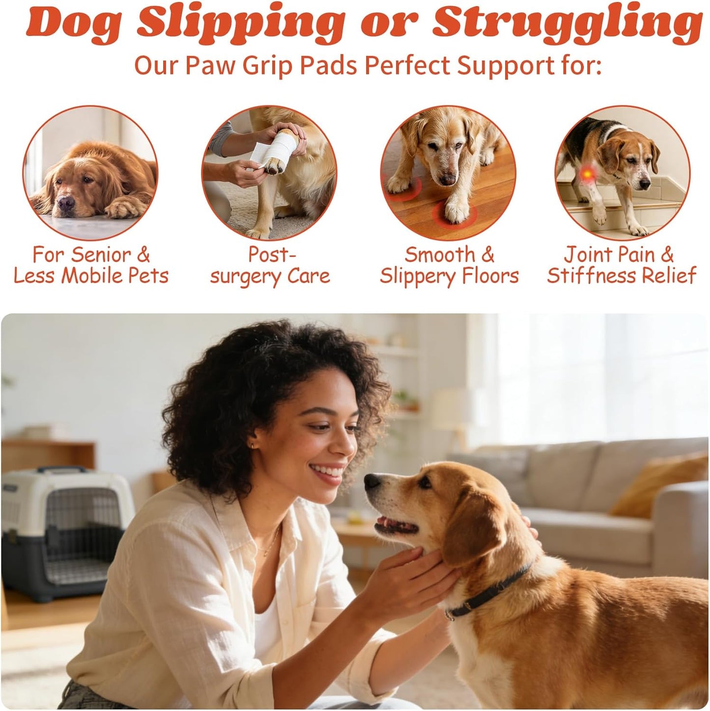 Anti Slip Dog Paw Pads for Senior Dogs - Paw Grips for Hardwood Floors, Enhanced Balance Traction Pads, Breathable Pet Paw Stickers Protectors for Dogs 7 Sets (28 Pcs) XXXL