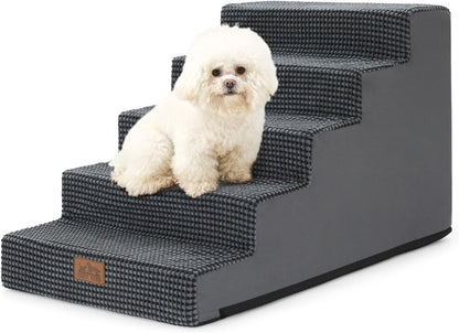 COZY KISS Dog Stairs for Small Dogs, 4 Tier Wider Pet Stairs for Couch and Beds, 17.7" H Non-Slip Dog Steps for Old Cats, Puppy, Small Medium Dogs, 17.7x23.6x17.7 inch, Beige