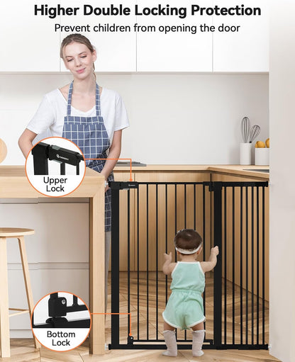 COMOMY 42" Extra Tall Baby Gate for Stairs Doorways, Fits Openings 29.5" to 40.6" Wide, Auto Close Sturdy Safety Dog Gate for House, Pressure Mounted Easy Walk Through Pet Gate with Door, White