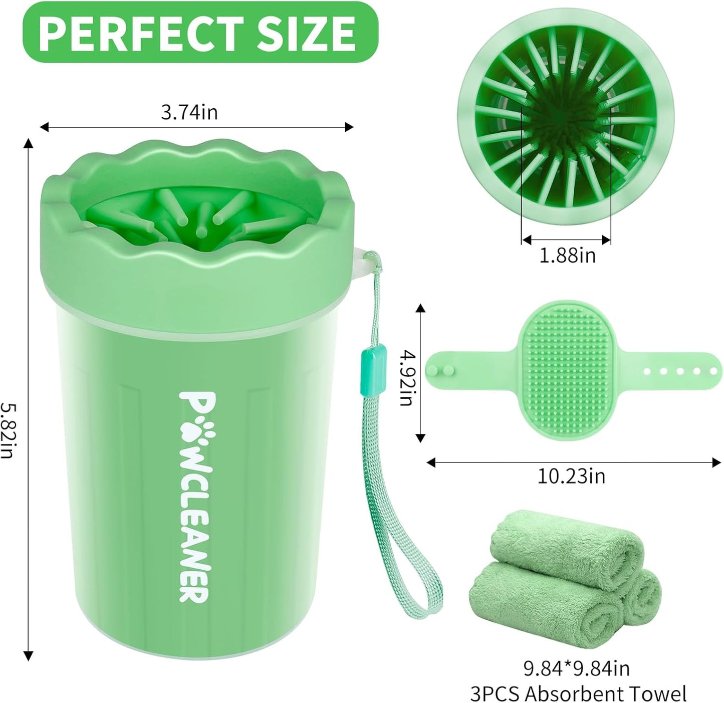 Professional 7 in 1 Dog Paw Cleaner for Dogs & Cats - Includes 1 Portable Paw Washer, 1 Bath Brush, 2 Dog Toothbrushes and 3 Absorbent Towels Note: Fits Paws up to 2 Inches Wide (Small, Blue)