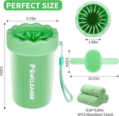 Professional 7 in 1 Dog Paw Cleaner for Dogs & Cats - Includes 1 Portable Paw Washer, 1 Bath Brush, 2 Dog Toothbrushes and 3 Absorbent Towels Note: Fits Paws up to 2 Inches Wide (Small, Blue)
