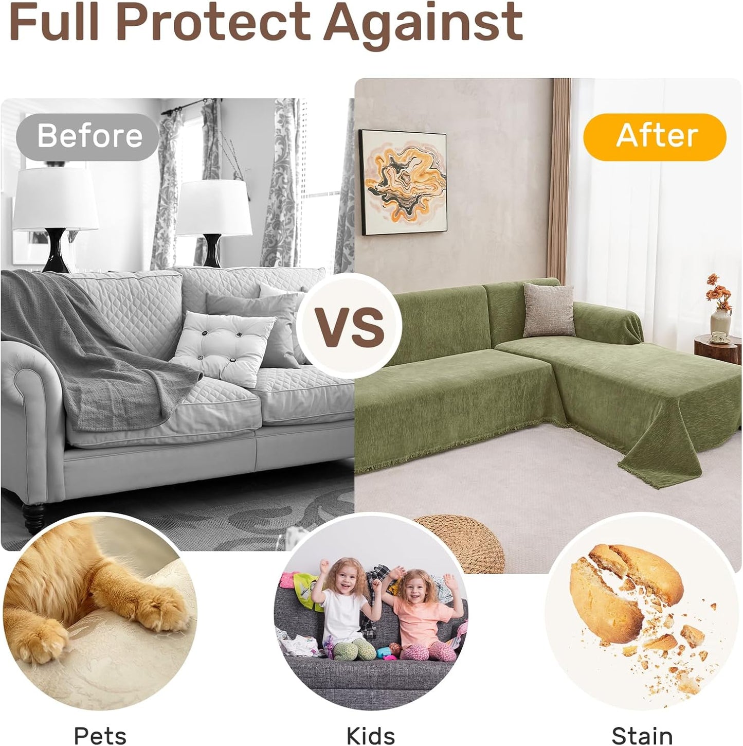Sectional Couch Covers, 2 Pieces Washable L Shaped Couch Covers Sofa Blanket for Dogs Pet Friendly Sectional Sofa Slipcovers Furniture Covers,71"x 110"+ 71"x 118",(X-Large,Dark Gray)