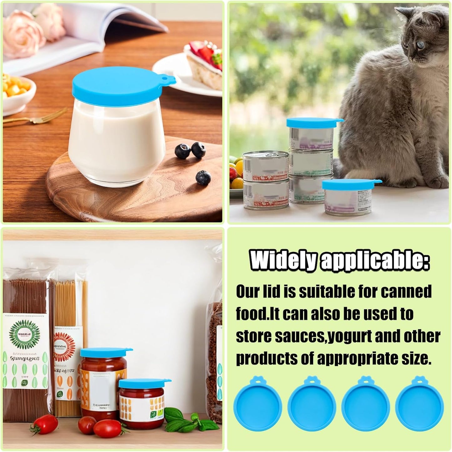 PINE & LINEN 4 Pcs 2.5inch Durable Pet Can Lids, Silicone Small Pet Can Covers Waterproof Cat Food Cans Lids for 3 oz Cat Food Cans（Yellow+Red+Pink+Blue）