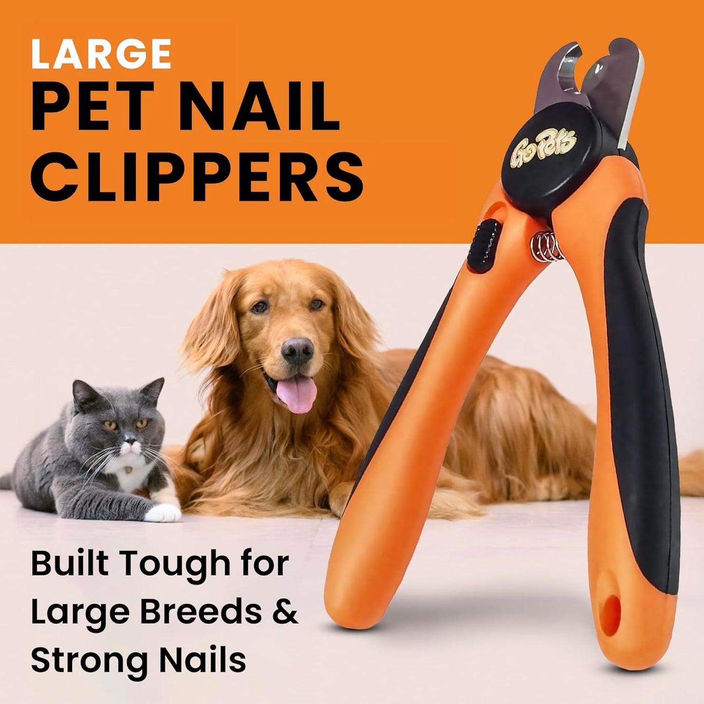 GoPets Dog Nail Clippers, Professional Pet Nail Trimmer for Large Dogs and Cats with Quick Sensor Safety Guard, Heavy Duty Stainless Steel Blades, Non-Slip Handle, Built-in File for Safe Grooming