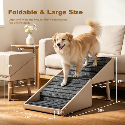 Dog Ramps for Small Dogs, Removable Non-Slip Mat, Foldable Wooden Dog Ramp, Split Ottoman Design for Small Frenchie, Pomeranian, Dachshund, Schnauzer, Chihuahua and so on （Light Brown）