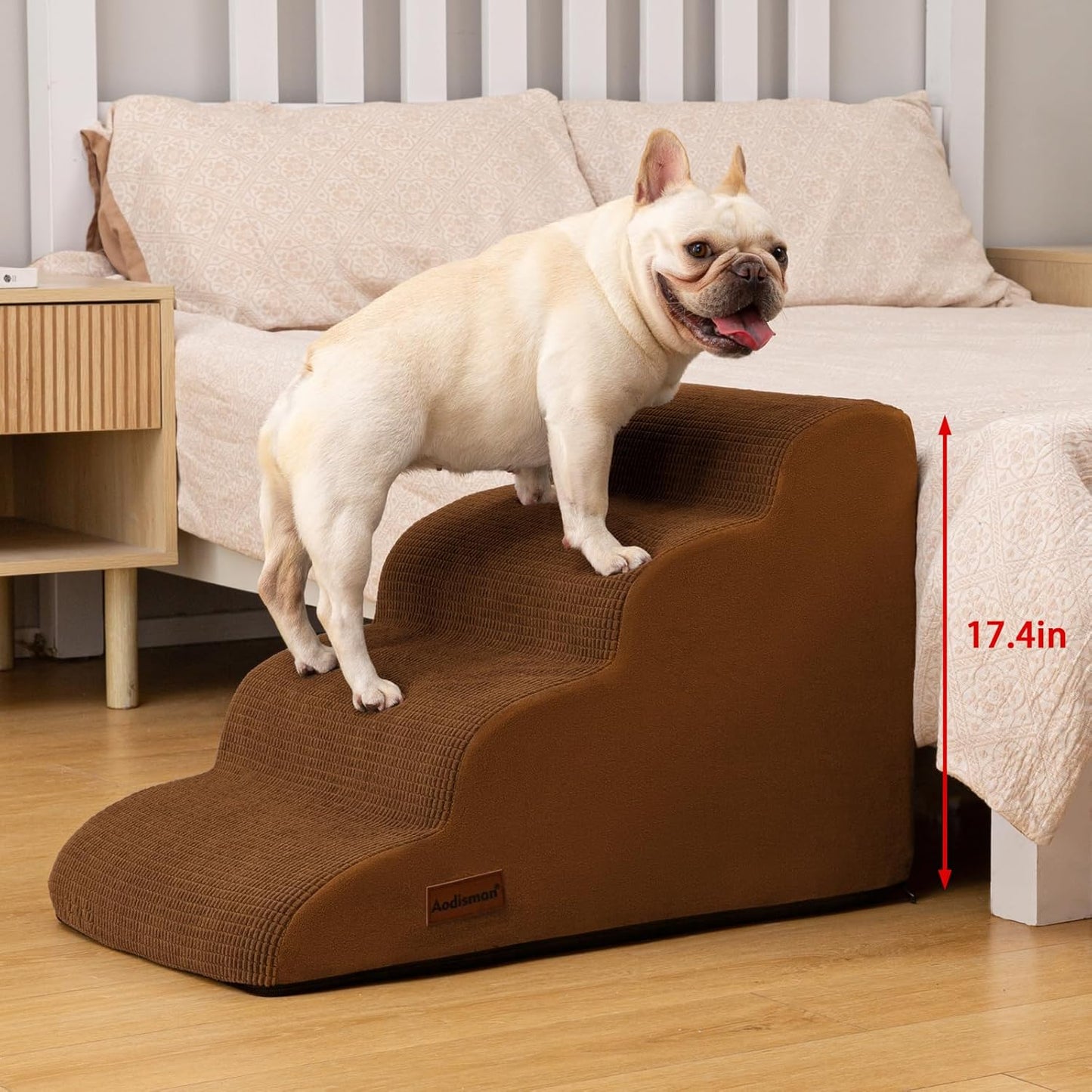 Aodisman 3-Step Dog Ramp and Stairs for Sofa and Chair - Non-Slip Sturdy Pet Steps for Small Dogs and Cats,15.7" H,Grey