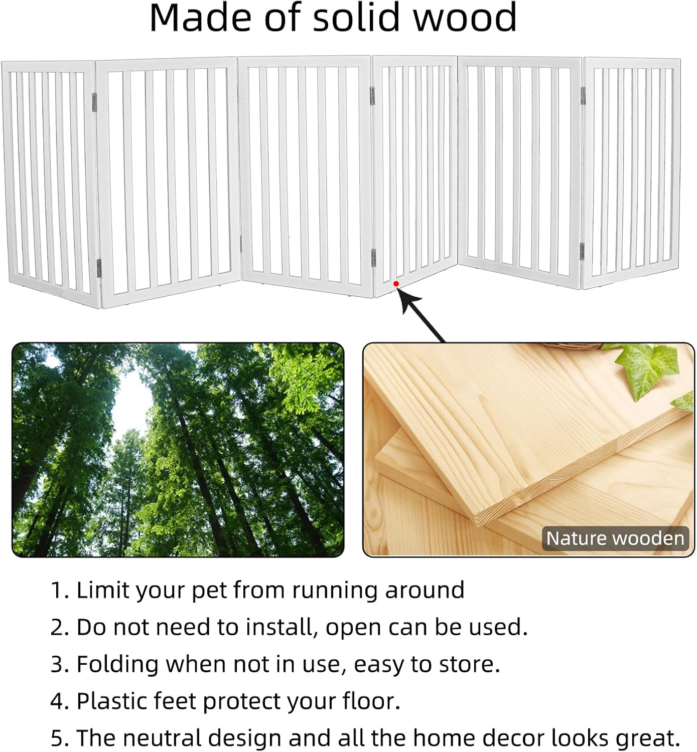 ZJSF Freestanding Indoor Dog Gate for House Foldable Wood Brown Puppy Gate for Doorways Pet Gate for Stairs Extra Wide Pet Fence 24" Height 2 Panels