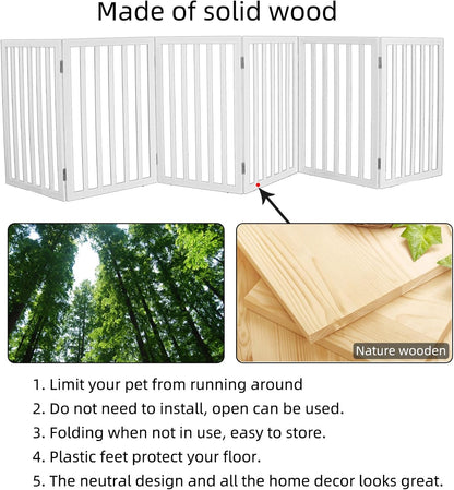 ZJSF Freestanding Indoor Dog Gate for House Foldable Wood Brown Puppy Gate for Doorways Pet Gate for Stairs Extra Wide Pet Fence 24" Height 2 Panels