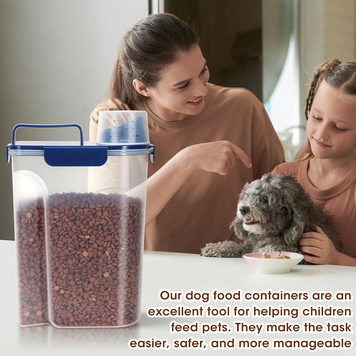 TBMax Dog Food Storage Container 5-7 lbs, Airtight Cat Food Container with Larger Spout & Measuring Cup, Portable Pet Food Storage Dispenser for Small Animal Kibble Storage, Bird Seed Container