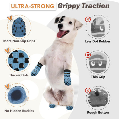 Anti Slip Dog Socks to Prevent Licking Paws, Dog Shoes for Hot/Cold Pavement, Dog Boots on Hardwood Floors, Traction Control Dog Booties & Paw Protectors for Small Medium Large Senior Dogs