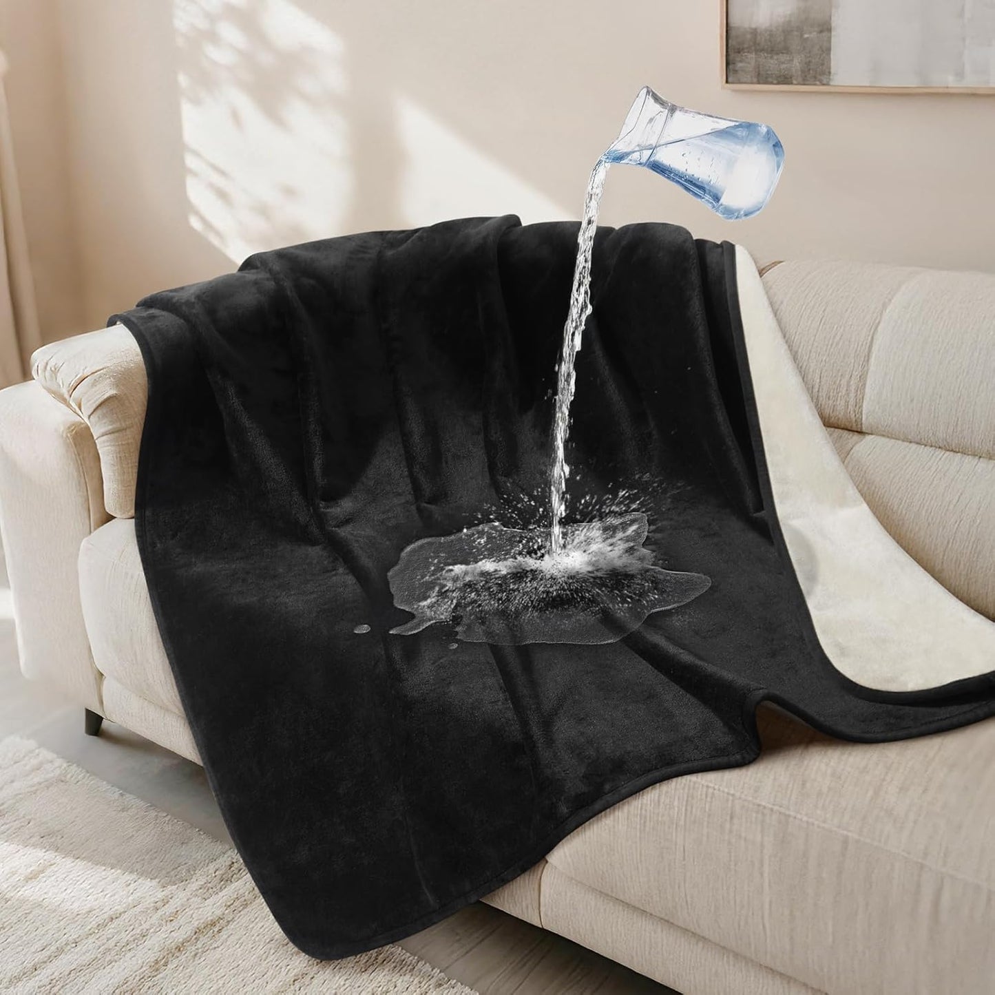 LOOBANI Waterproof Blanket for Bed: Reversible Soft Flannel Twin Bed Blanket 60" x 80", Leakproof Throw Spill-Proof Dog Pet Blanket for Couch Cover, Movie Time, Camping, Travel, Grey