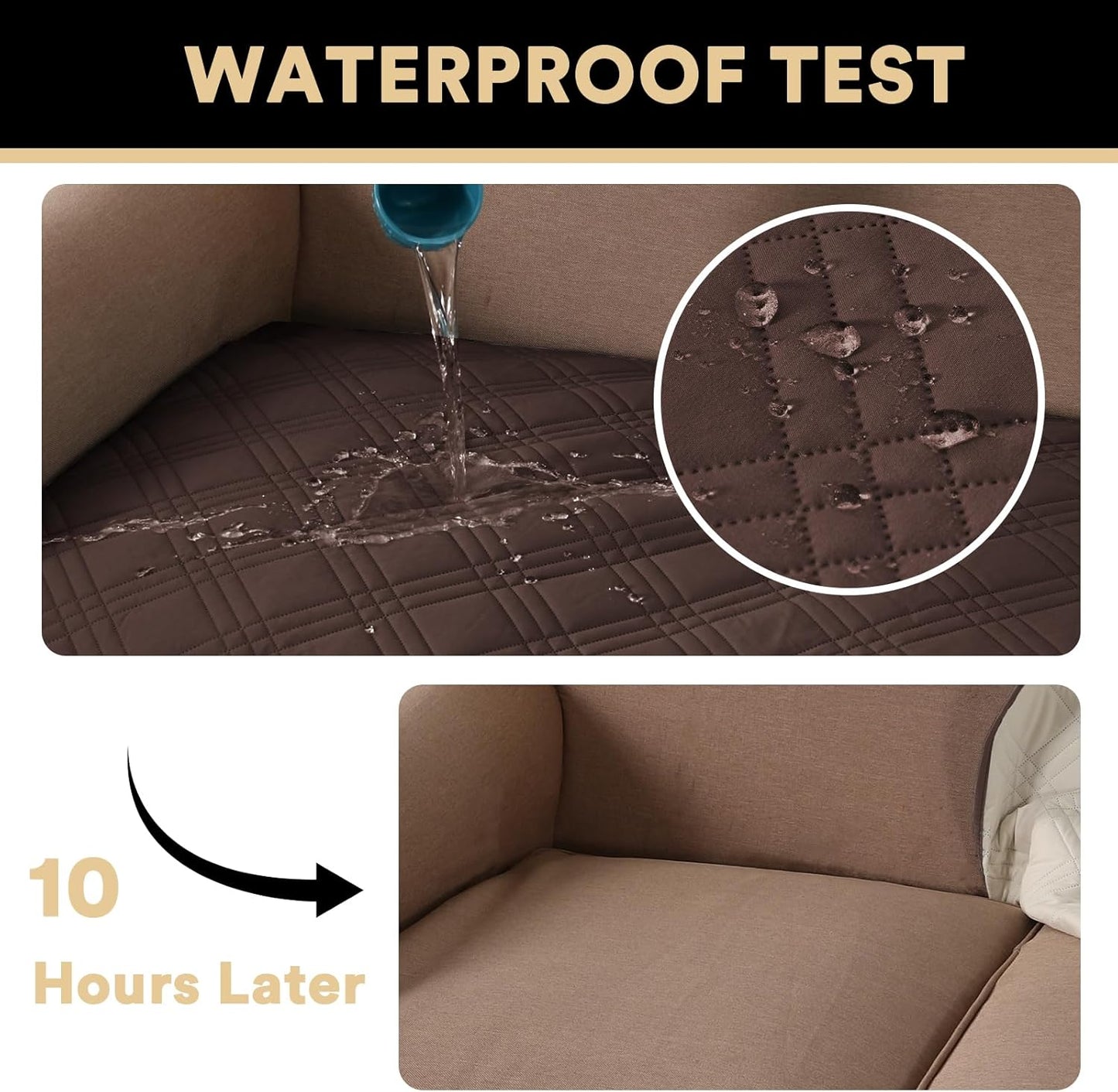 PrinceDeco 100% Waterproof Couch Cover for 3 Cushion Couch Sofa Pet Friendly Non-Slip Couch Cover for Dogs Washable Water Resistant Furniture Protector with Elastic Straps(Sofa 68", French Oak)
