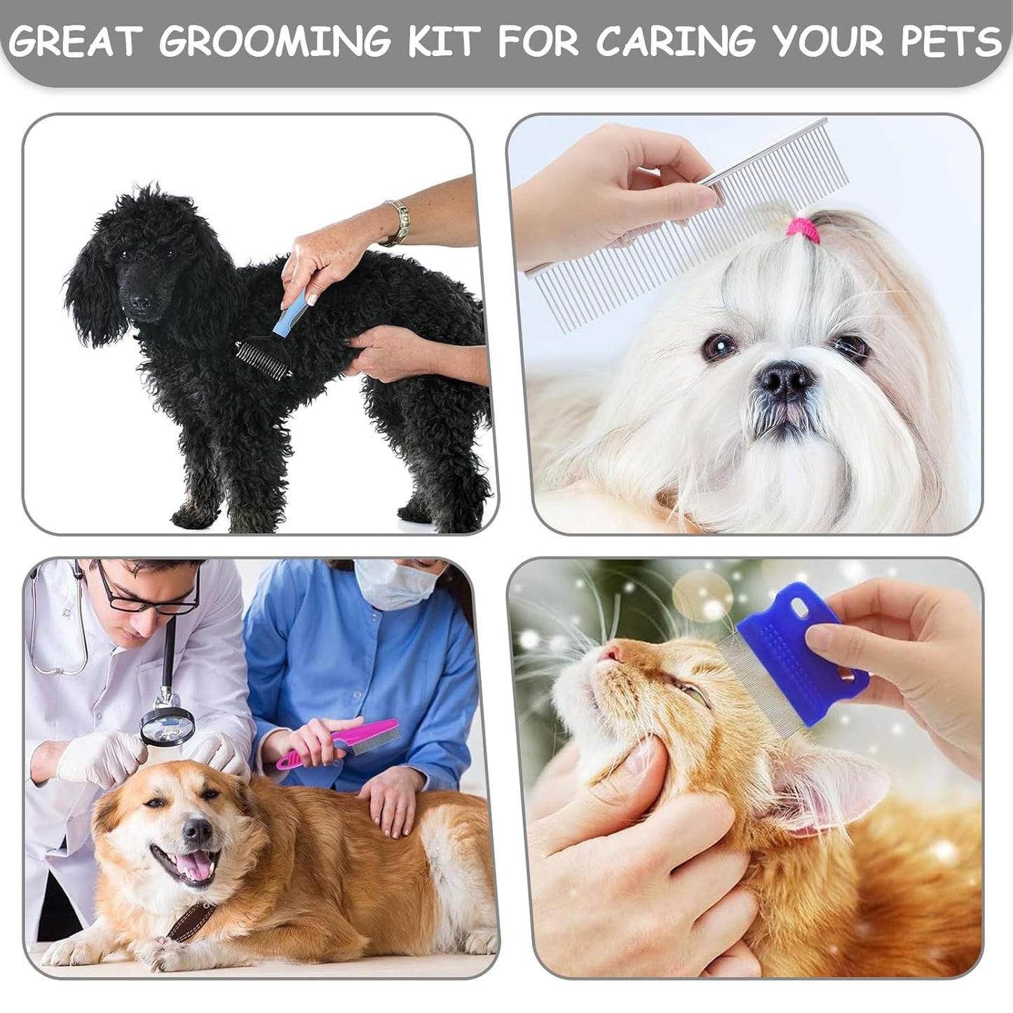 GUBCUB Pets Grooming Comb Kit for Small Dogs Puppies For Tear Stain Remover, 2-in-1 with Round Teeth to Remove Knots Crust Mucus