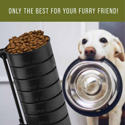 Pet Food Measuring Cups for Dogs - 2-Pack, Black, 2-Cup Capacity - Adjustable Dog Food Scoop - Dishwasher-Safe Plastic with Secure Slide Disk