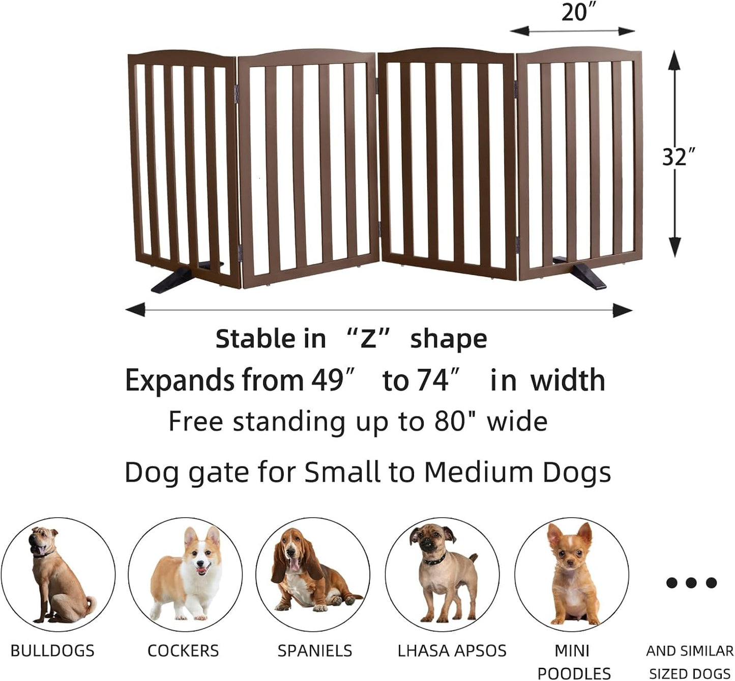 ZJSF Foldable Freestanding Indoor Dog Gate for House Wood White Long Pet Gates Dog Fence for Stairs Puppy Gates for Hallways,Pet Fence, Puppy Gate,Support Feet Included 24 "Height-3 Panels