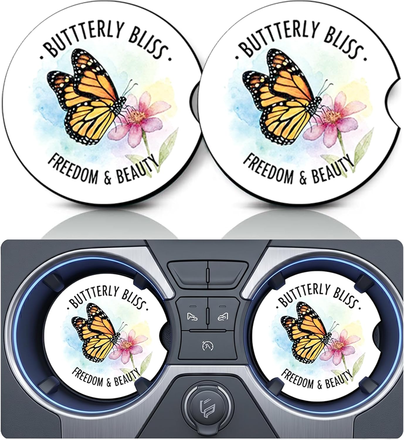 2PCS Dog Paw Print Car Cup Holder Coasters, Cars Coasters for Cup Holders, Anti Slip Rubber Mat with Finger Slot, Dogs Car Accessories Interior Decor, Dog Lover Gifts for Women, Men