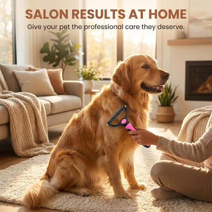 Sakerplus Dog Brush Tool Dog Brush for Shedding, Dual-Sided 9/17 Teeth Deshedding Dogs Brushes, Undercoat Rake for Dogs and Cat Brush (2, Pink, Large+Small)