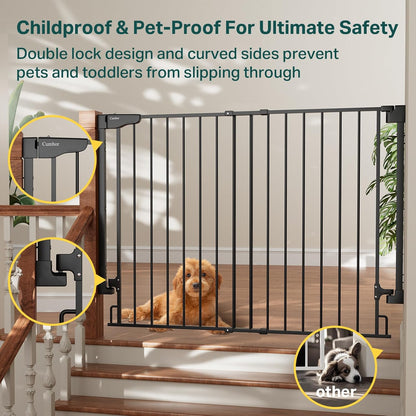 Cumbor 29.2–43" Baby Gate for Stairs, Hardware Mounted (Drill Required), Expandable No Bottom Bar Dog Gate, Auto Close Extra Wide Walk Thru, Pet & Toddler Proof Gate, Top & Bottom of Stairways(Black)