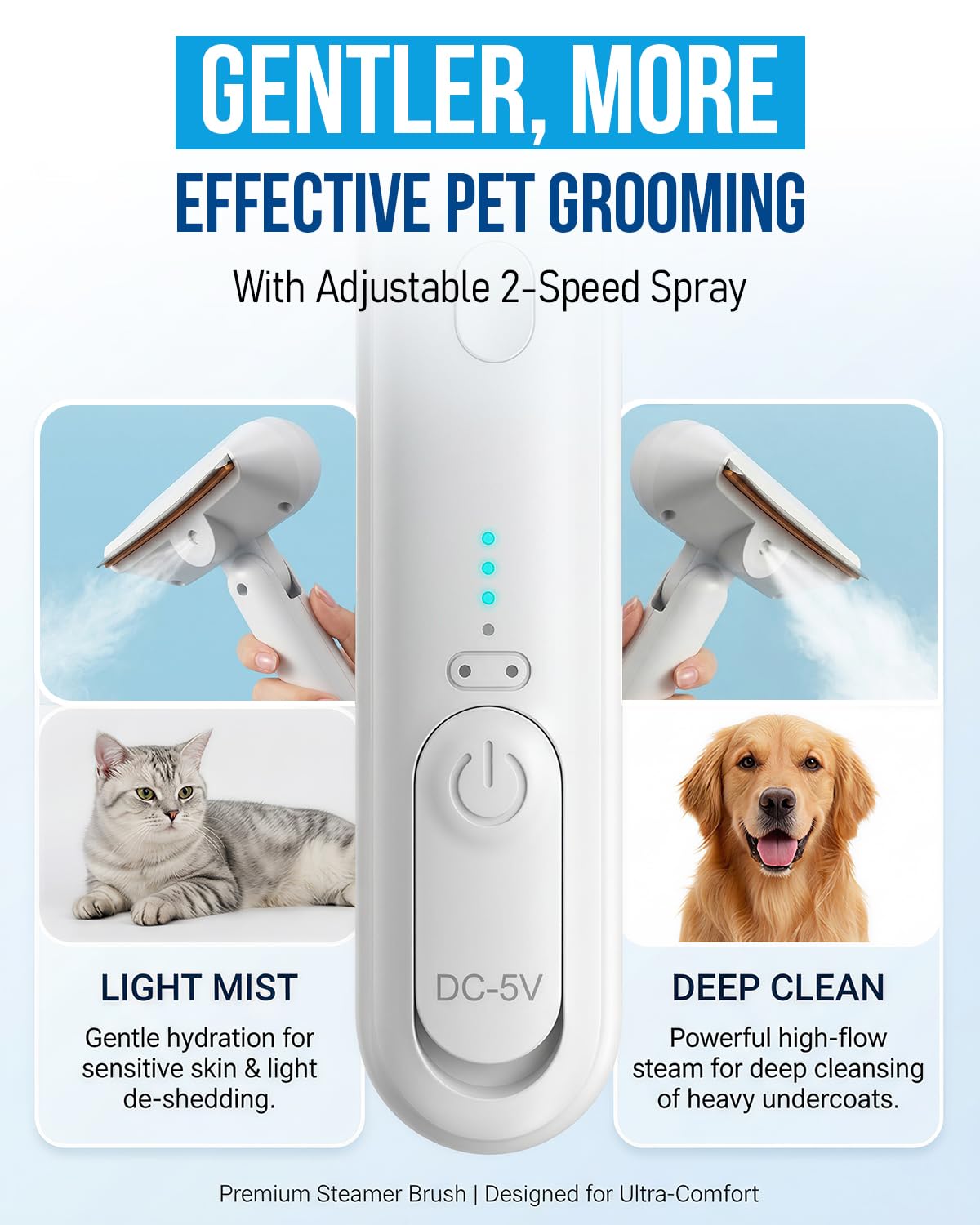 Dog Brush for Shedding & Cat Brush for Shedding, Deshedding Tool with Anti-Static Mist, Gentle Undercoat Remover, Pet Hair Remover, Self Cleaning, No Flying Fur