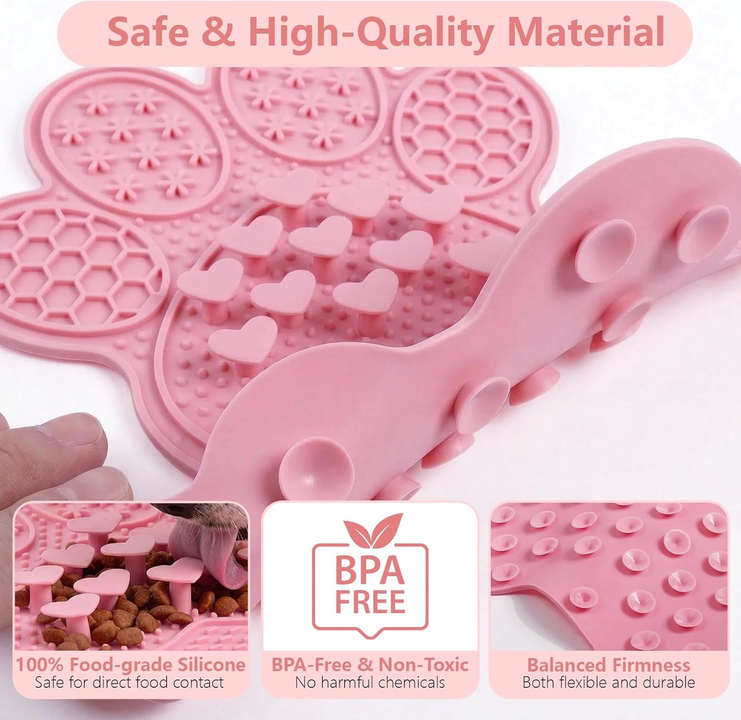 Dog Lick Mat with Suction Cups, Slow Feeder & Enrichment Mat for Dogs & Cats, Silicone Feeding Mat for Wet & Dry Food, Anxiety Relief, Mess-Free Foldable Pocket Design, Pink