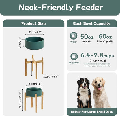 Havniva 8.3” Dog Bowls Elevated Ceramic Dog Food and Water Bowl, Raised Dog Water Bowl with Stand Non-Slip Rubber Base Large Capacity Feeding Pet Food Bowl for Large Dogs