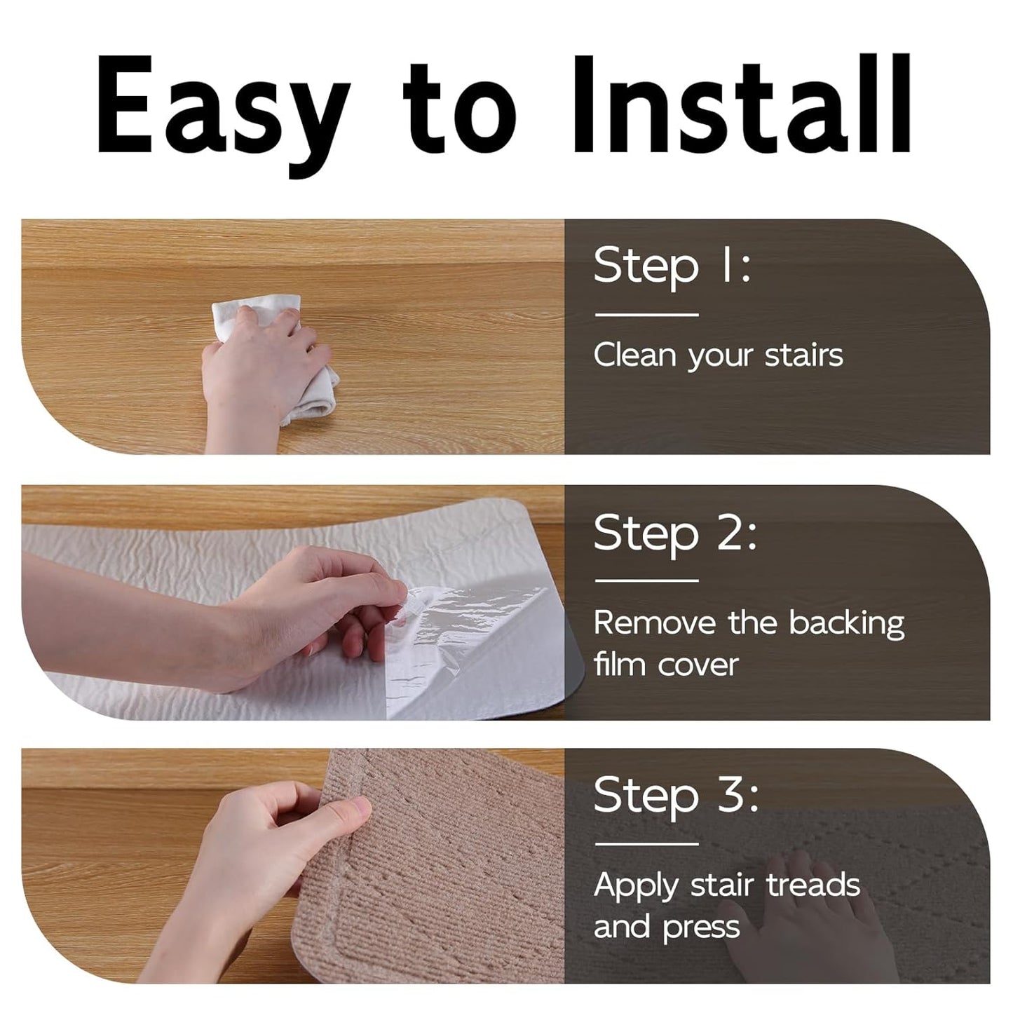 RIOLAND Carpet Stair Treads for Wooden Steps Indoor 9" x 36" Non Slip Stair Treads for Wood Stair with Reusable Adhesive, 15 Pack Peel and Stick Stair Runner for Kids Elders and Dogs, Diamond Gray