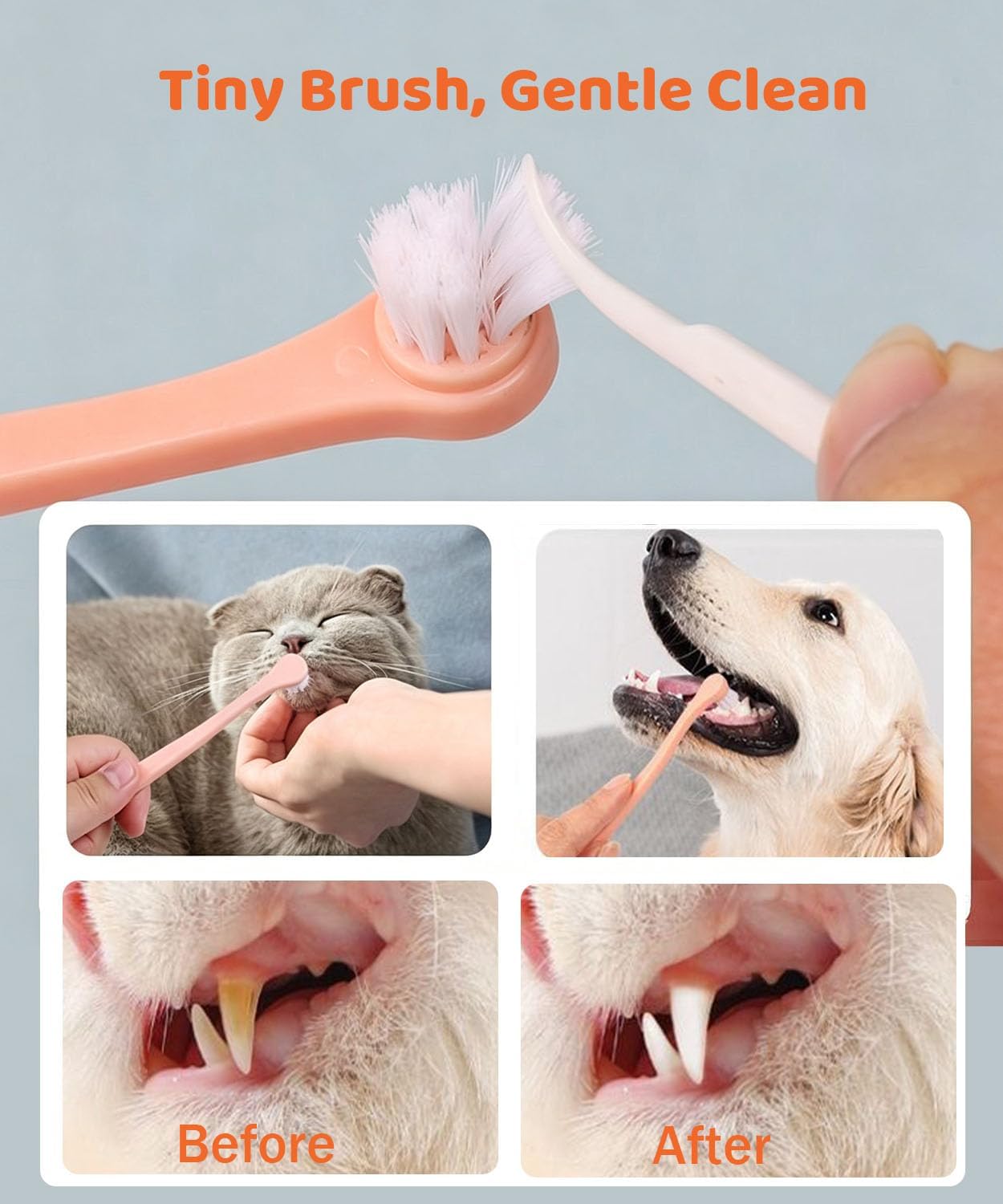 10 Pieces Pet Toothbrush Set for Medium Large Dogs, Extra Long Double-Ended Dog Toothbrush with 360° Brush, Soft Bristle Dental Care Kit with Finger Brushes, Pet Teeth Cleaning Supplies (Multicolor)