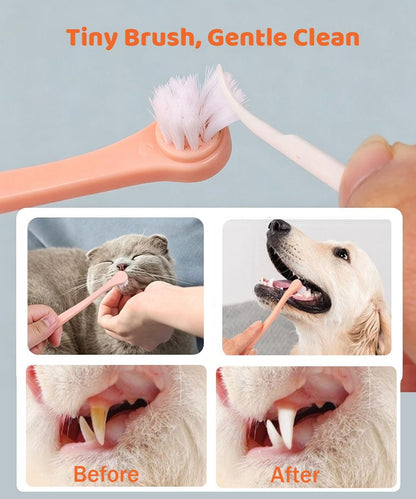 10 Pieces Pet Toothbrush Set for Medium Large Dogs, Extra Long Double-Ended Dog Toothbrush with 360° Brush, Soft Bristle Dental Care Kit with Finger Brushes, Pet Teeth Cleaning Supplies (Multicolor)