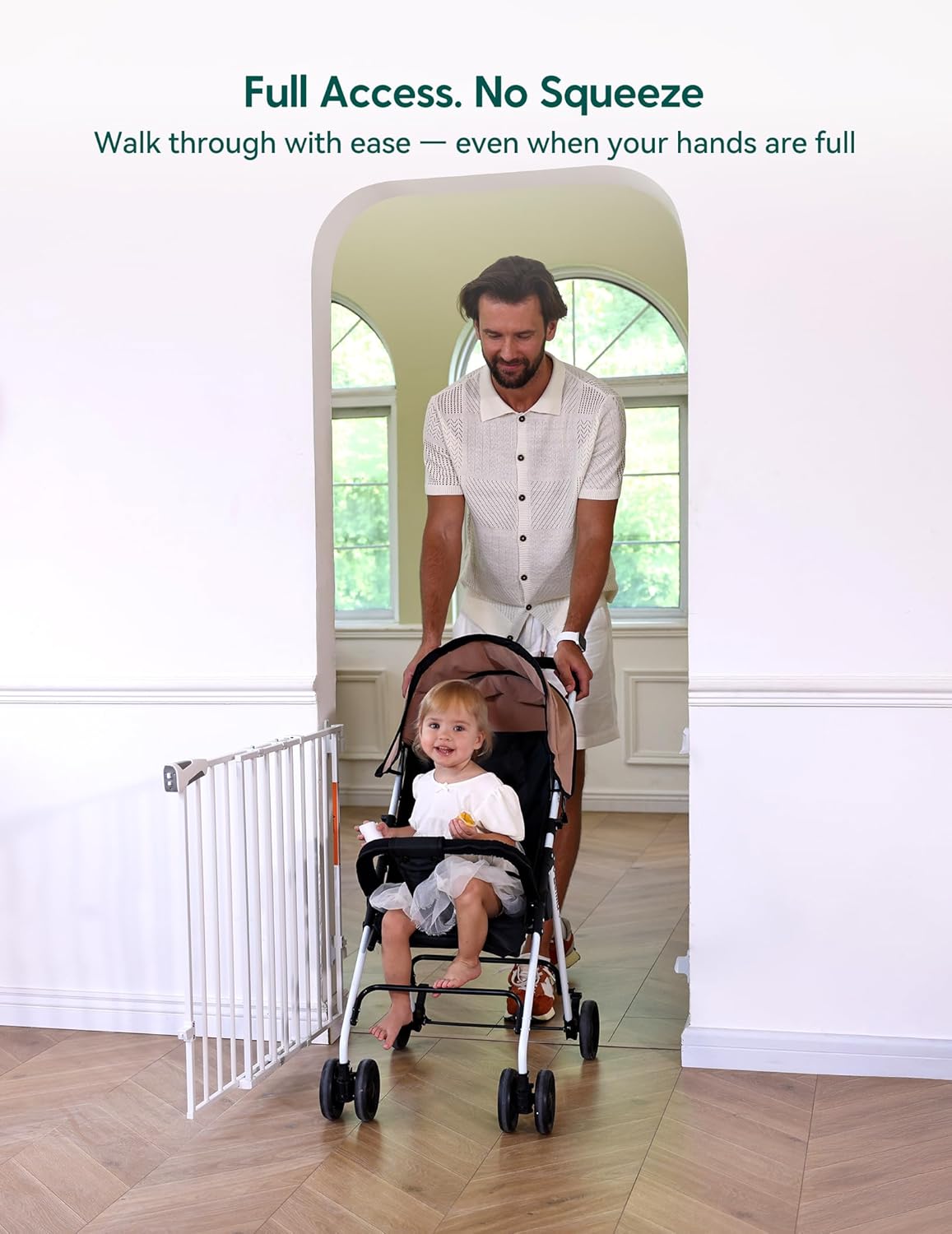 Babelio Baby Gate for Stairs, Kitchen & Doorways, 26-43" W 28" H No Bottom Bar| Easy Installation| One-Handed Operation| Auto-Close| Hardware Mount (Drill Needed) Safety Dog/Pet Gate Indoor (White)