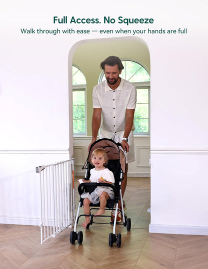 Babelio Baby Gate for Stairs, Kitchen & Doorways, 26-43" W 28" H No Bottom Bar| Easy Installation| One-Handed Operation| Auto-Close| Hardware Mount (Drill Needed) Safety Dog/Pet Gate Indoor (White)