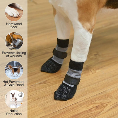 BEAUTYZOO 6PCS Dog Socks to Prevent Licking Paws, Anti Slip Dog Shoes for Hot Pavement Hardwood Floors, Traction Control Toe Grips Boots & Paw Protectors for Small Medium Large Senior Dogs, Grey S