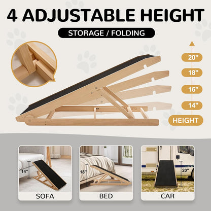 ABORON Antislip Dog Ramp, Adjustable Folding Pet Ramp for Small & Large Old Dogs & Cats, High Traction Portable Rubber Paw Ramps, Supports up to 200 lbs, Used for Bed Couch SUV, 39.3'' Long
