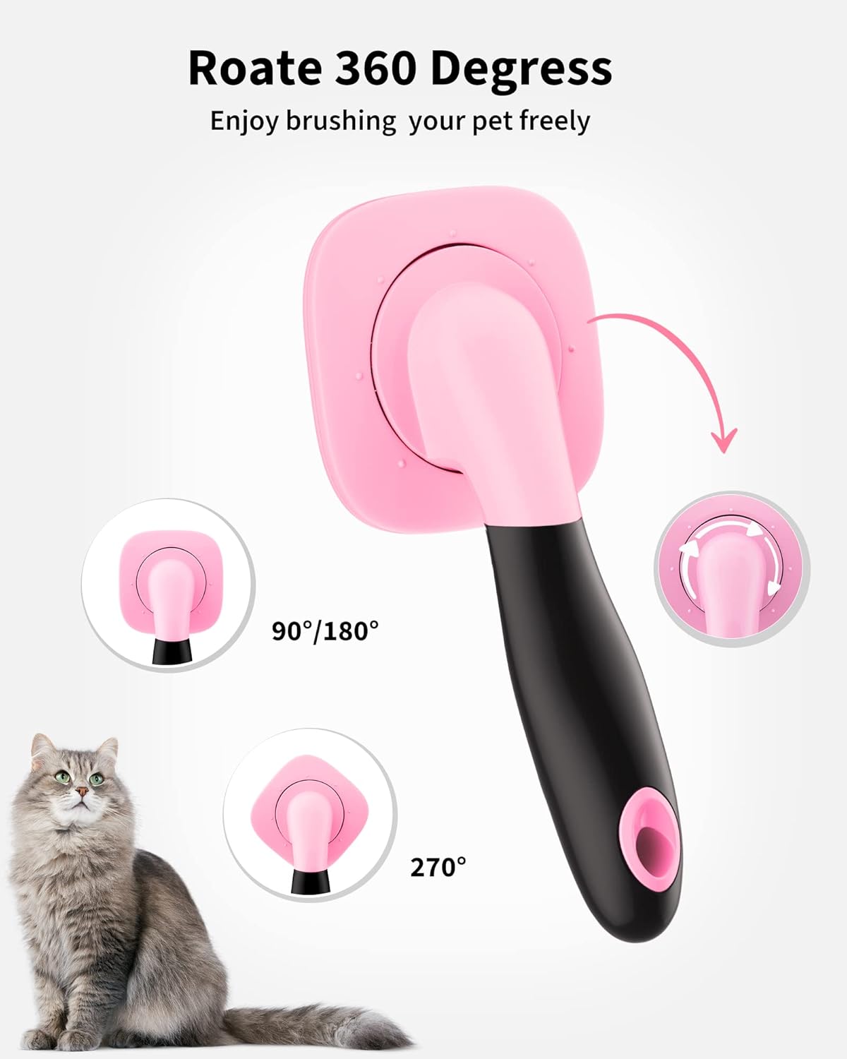 Glendan Dog & Cat Grooming Brush - Slicker Shedding Tools (Pink)