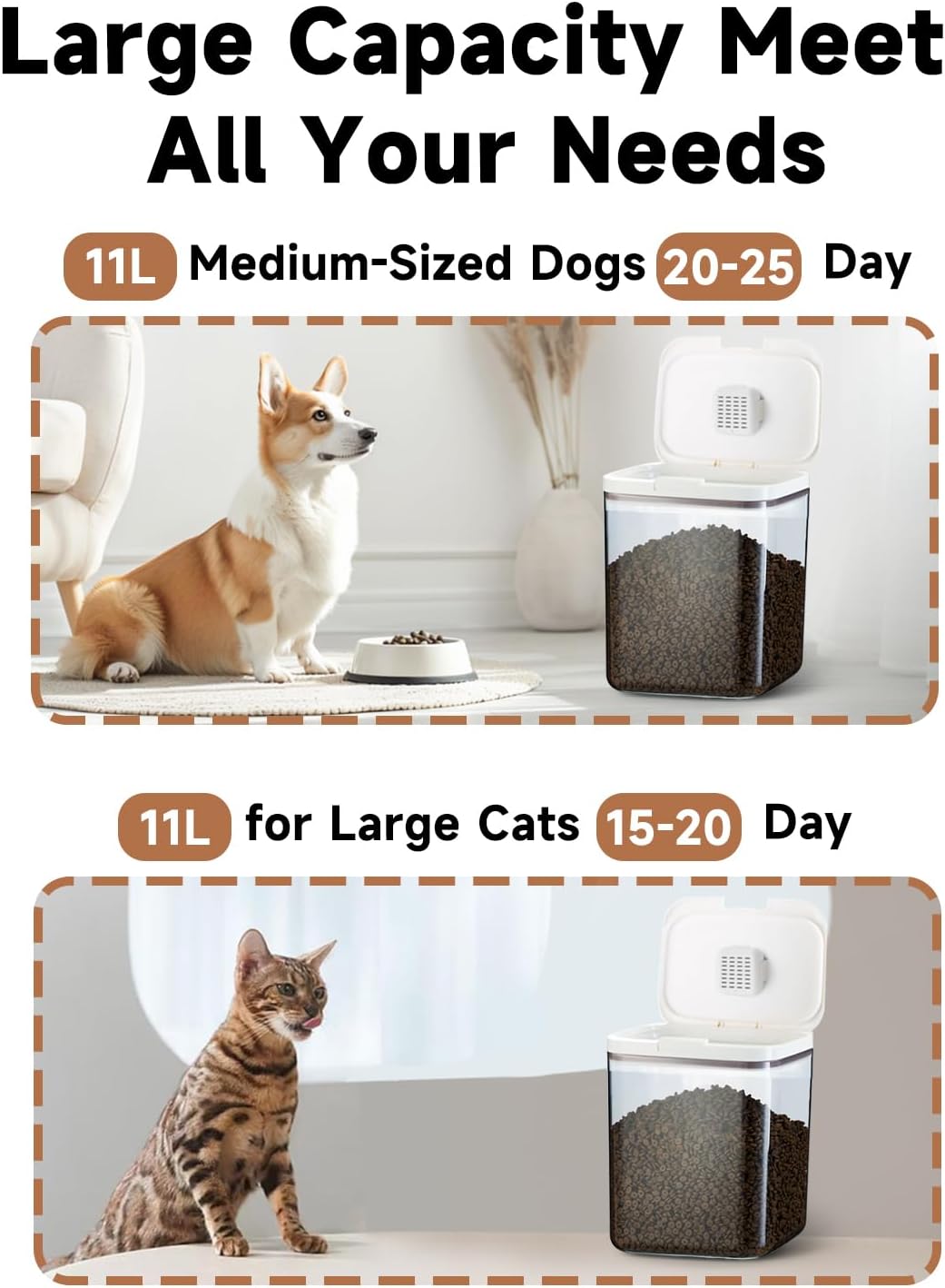 LivLab Mker Pet Food Storage Container 5 lbs Airtight Dog/Cat Food Container with Measuring Cup, BPA Free, Rice & Flour Storage Container for Dog Treats and Cat Food (3 lbs), White