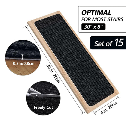 Stair Treads for Wooden Steps Carpet, Non-Slip Stair Runner Indoor Outdoor Stair Tread Mats Covers Pads, 19" x 31"Matching Landing Step Runner for Elders, Kids and Dogs (19" x 31", Black)