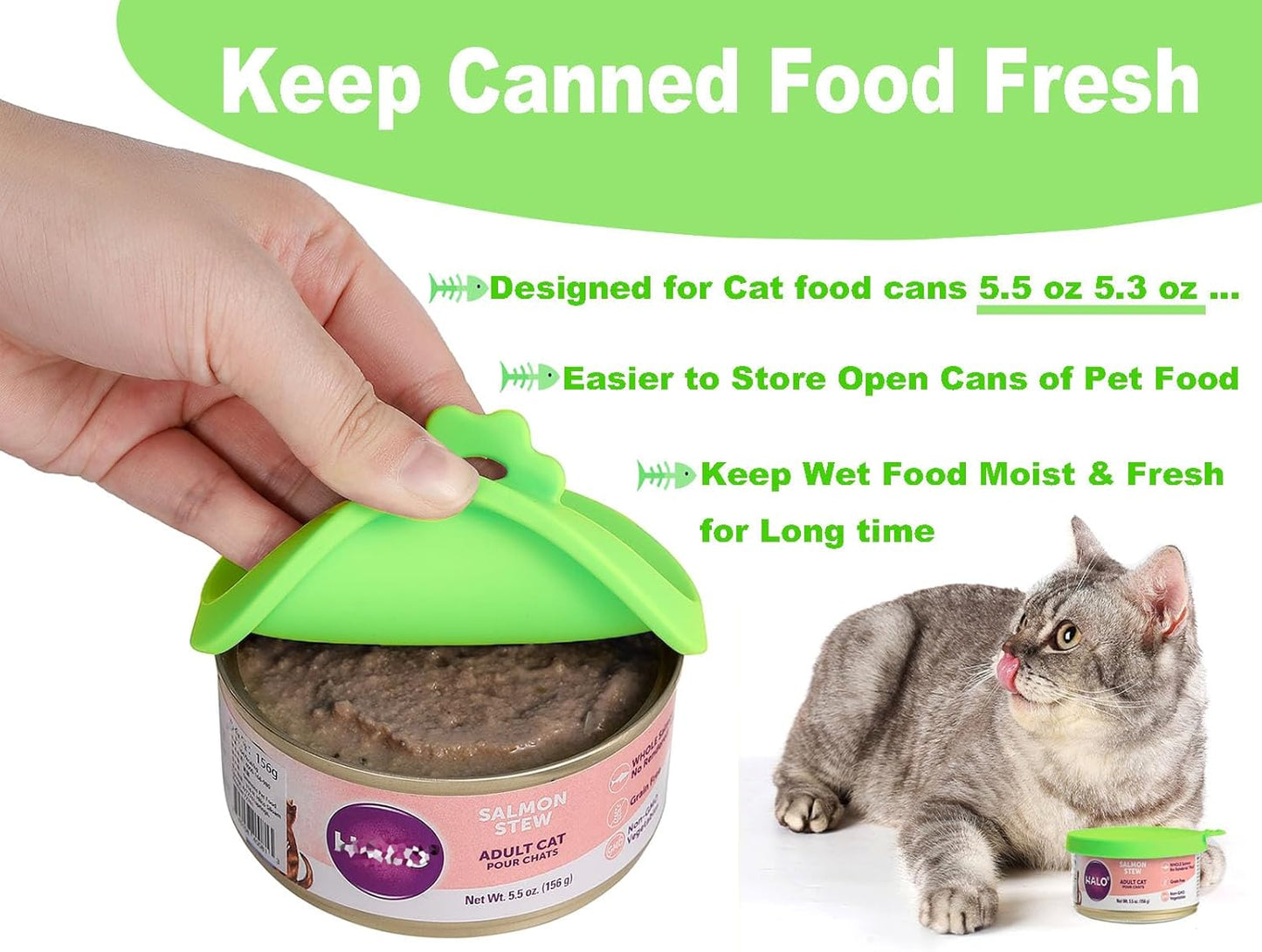 COMTIM Cat Food Can Covers Lids for 5.5 oz Cans, 2 Pack Silicone Cat Food Can Lids for 5.5 oz 5.3 oz Cans...Pet Food Can Covers Reusable Can Toppers Savers for Wet Food