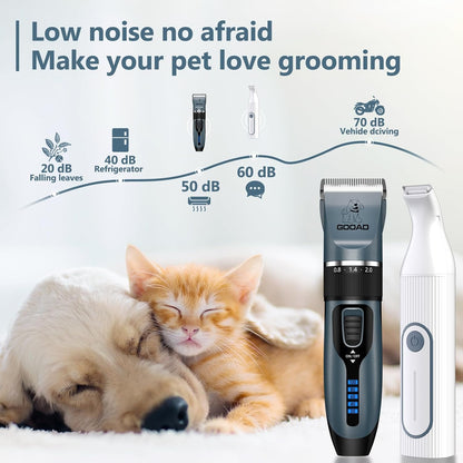 Dog Clippers for Grooming for Heavy Thick Hair&Coats,Low Noise Hair Trimmer,Rechargeable Cordless Pet Shaver, Dog Grooming Kit with Paw Trimmer Nail Grinder for Small Large Dogs